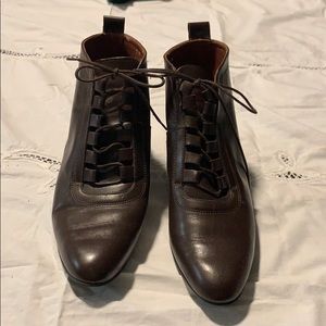 Brown lace up leather booties